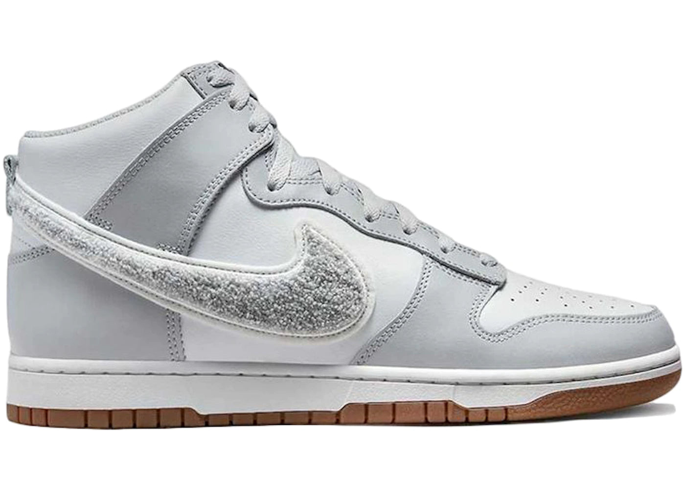nike dunk high university chenille swoosh light smoke grey