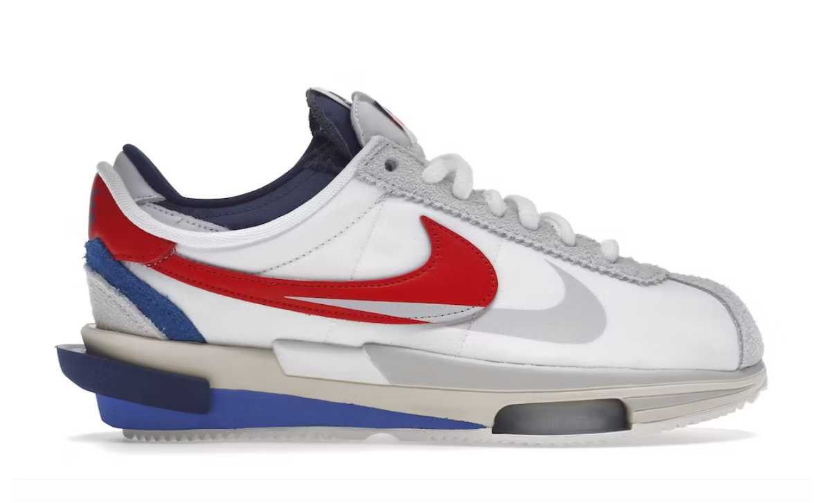 nike zoom cortez sp sacai white university red blue