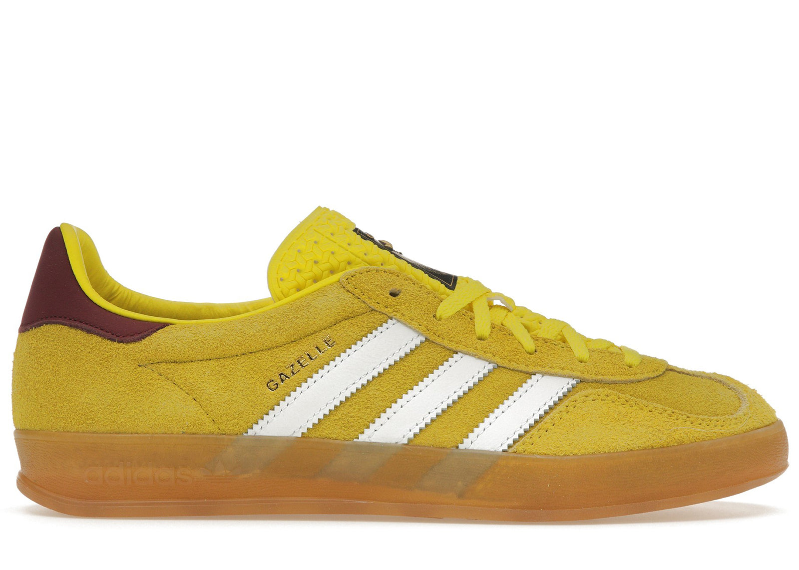 adidas gazelle indoor bright yellow collegiate burgundy (women's)